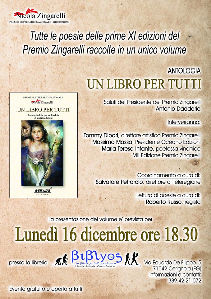 "Un libro per tutti", antologia delle poesie finaliste alle edizioni del Premio Zingarelli